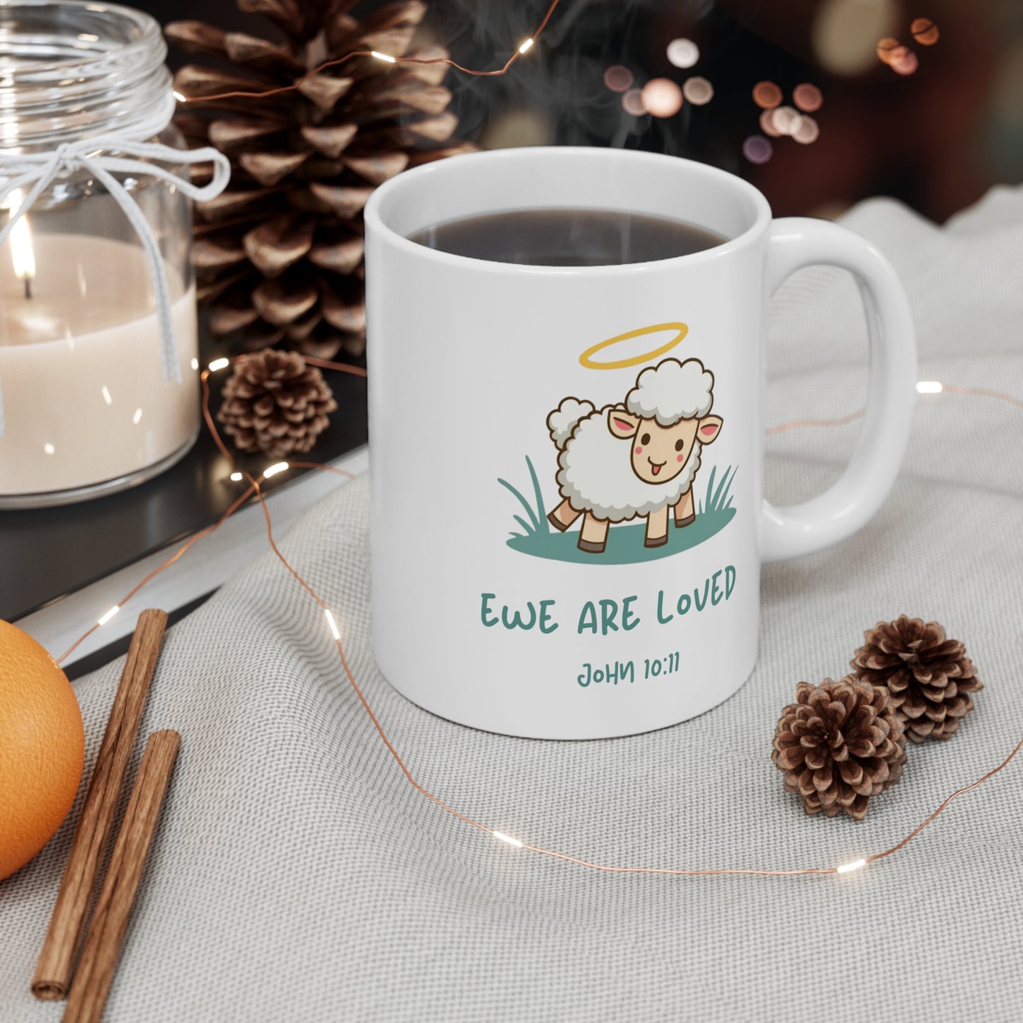 Mug - Ewe are loved Christian Gift Coffee Cup, John 10:11 Verse