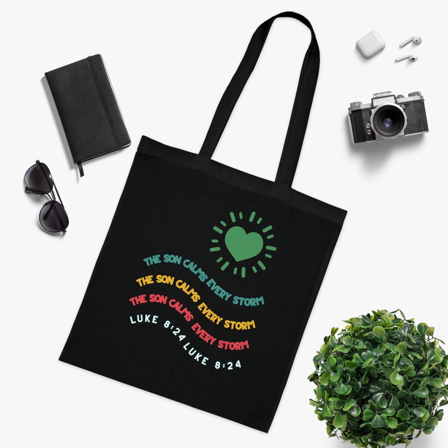 Christian Tote Bag with The Son Calms Every Storm Design